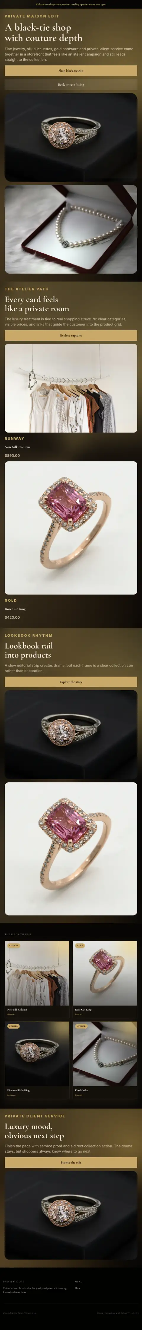 Live demo page of the Dark Luxury theme — top of page