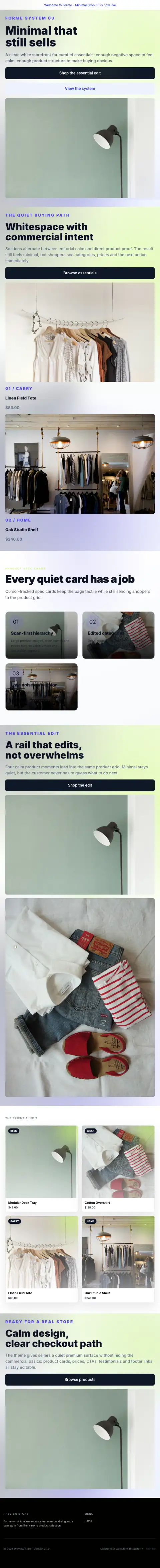 Live demo page of the Minimal Clean theme — top of page
